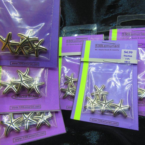 Silver Plated Star Fish Beads 4Pcs In Each Package Lot Of 6 Packages - Picture 3 of 3